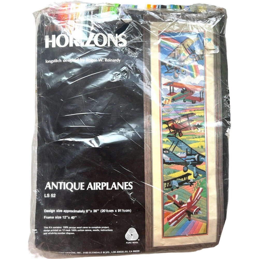 Vintage 1982 Antique Airplanes Monarch Horizons Needlepoint Longstitch Kit